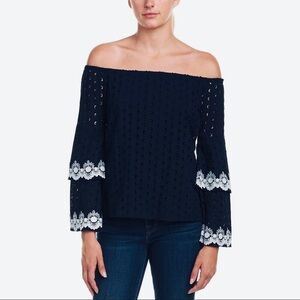 Bailey 44 Eyelet Phlox Tiered Bell Sleeve Top EUC